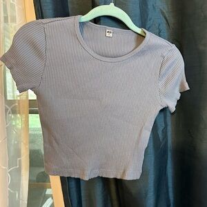 Uniqlo Ribbed Short Sleeve Crop Top - Light Blue XS